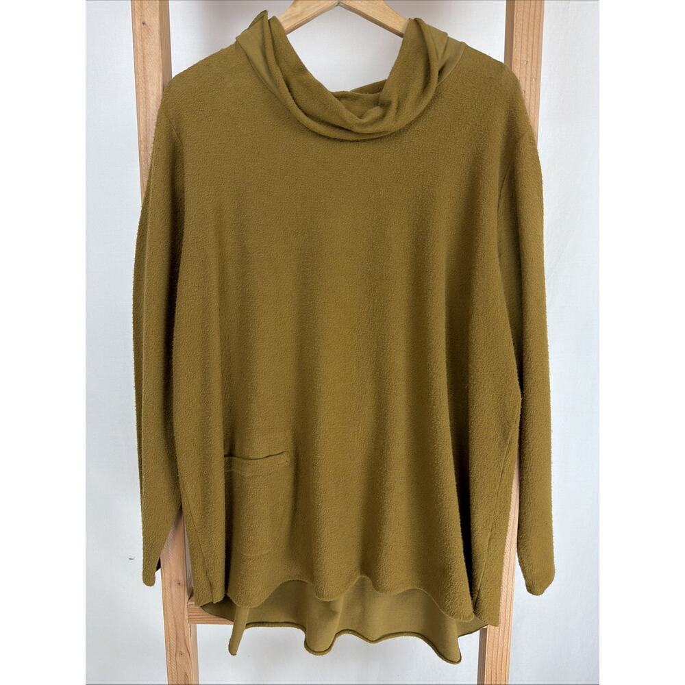 NWT Fenini Mustard High Low Cowl Neck Cotton Blend Top #0989 Size XS
